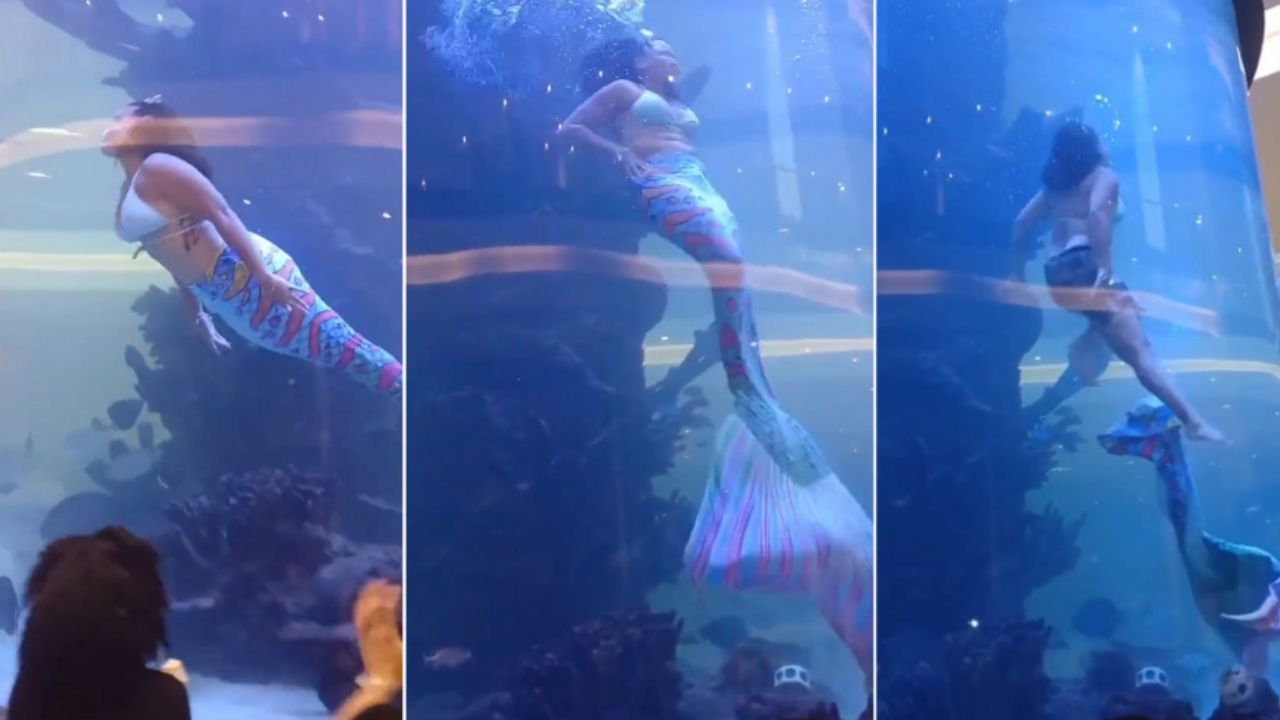 El angustiante momento de una mujer disfrazada de sirena
