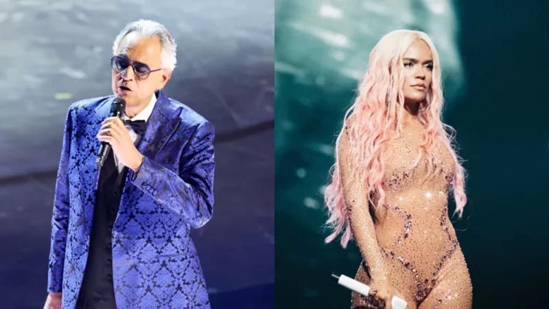 Karol G canta “Vivo por ella” al lado de Andrea Bocelli