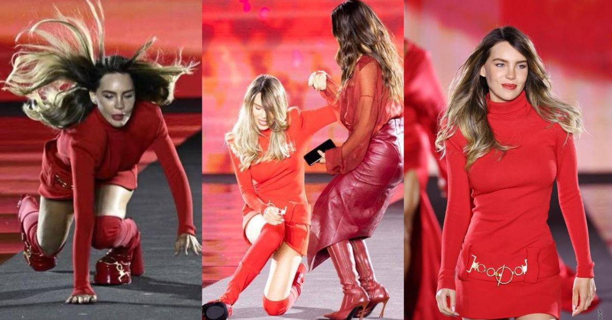 Belinda sufre tremenda caída en una pasarela