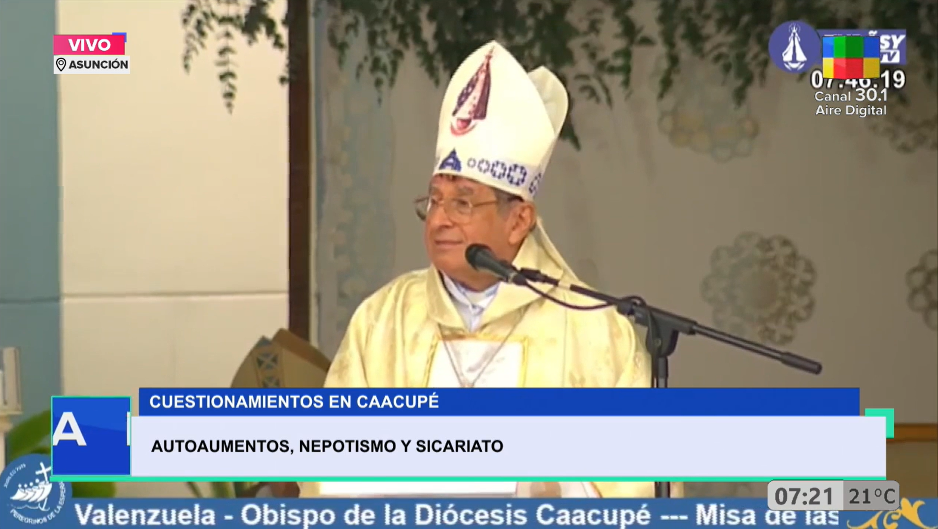 Monseñor Valenzuela denuncia autoaumentos, el nepotismo y el sicariato