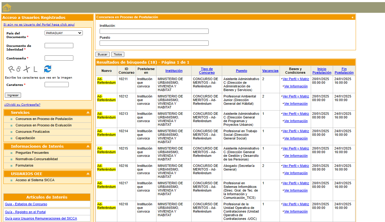Estado abre convocatorias para 27 vacantes en áreas profesionales y administrativas
